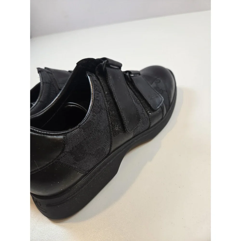 Gucci Shoes Mens Size 7.5 Black Strap Leather Canvas Logo Made In Italy